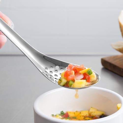 Stainless Steel Slotted Spoons Set of 2, Small Caviar Spoons - Image 2