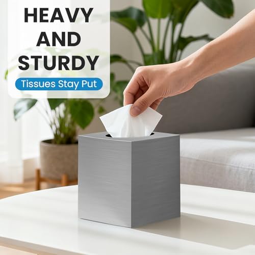 2 Pack Tissue Box Cover, Square Plastic Tissue Holder Non-Slip Base - Image 5
