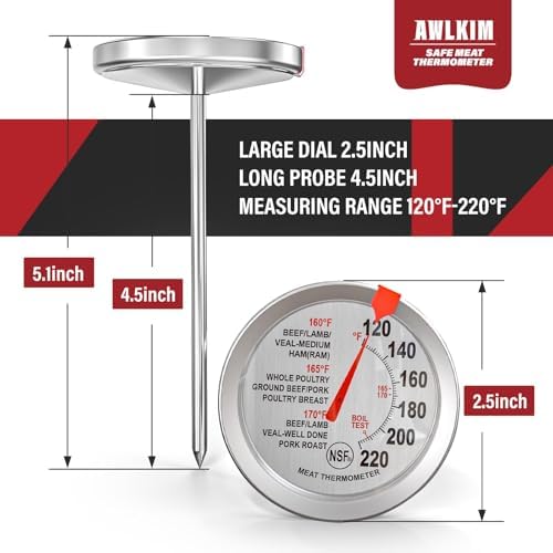AWLKIM 2 Pack Analog Meat Thermometer Oven Safe Dial No Battery - Image 5