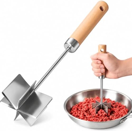 304 Stainless Steel Meat Chopper, 6-Blade Ground Beef Masher & Hamburger by Nisuez