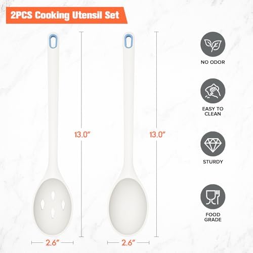 Silicone Cooking Spoon, Solid&Slotted Spoons, 2 Pack - Image 2