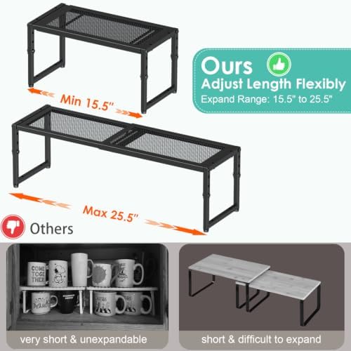 2 Pack Expandable Kitchen Cabinet Shelf Organizer, 15.5"-25.5" Long Adjustable - Image 2