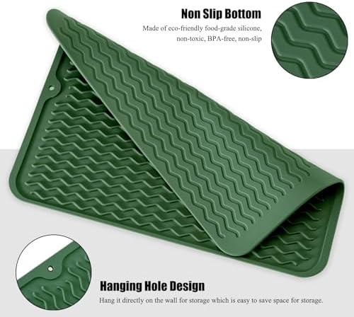 Silicone Dish Drying Mat, Non-Slip Easy Clean Sink Mat, Dark Green - Image 3