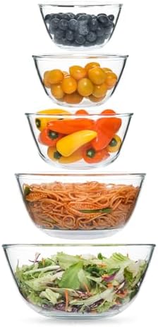 5pc Glass Mixing Bowls Sets, Glass Nesting Kitchen Thick Bowl by Cuiselect