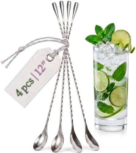 Bar Stirring Spoon 4 Pcs, 12 Inch Long Stainless Steel Bar Spoons by VIKROM