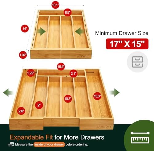 2-Piece Bamboo Silverware Organizer, Expandable Kitchen Drawer Organizer - Image 2
