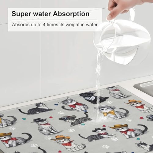 Pet Lover Cat Dish Drying Mat For Kitchen Counter, Super Absorbent Microfiber - Image 5