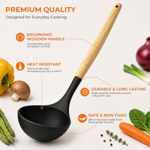 33 Pcs Silicone Kitchen Cooking Utensils Set, Wood Handle & Holder - Image 3