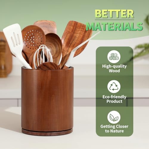 Walnut Utensil Holder, 360° Rotating 7.3 in Kitchen Organizer - Image 5
