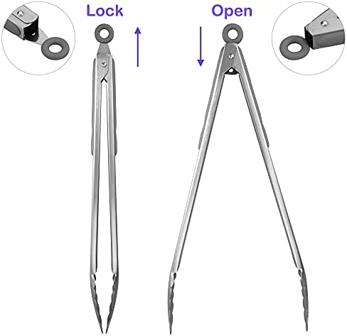 304 Stainless Steel Kitchen Cooking Tongs, 14 & 16 Inch - Image 3