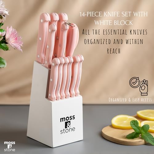 Moss & Stone Pink 14 Pcs Kitchen Knife Set - Image 5