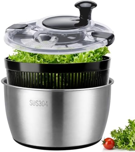 Greentainer 5.3QT Stainless Steel Salad Spinner, Hand-cranked Lettuce Spinner by Greentainer