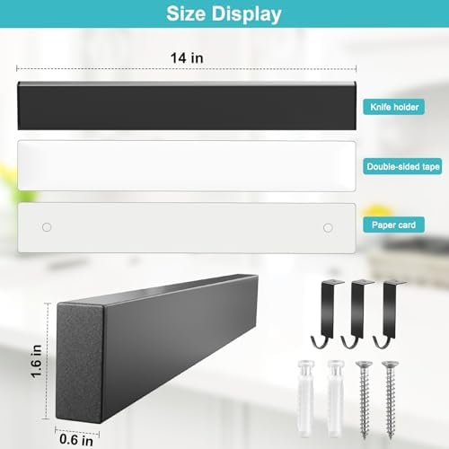 Knife Magnetic Strip With 3 Hooks, No Drill Knife Magnet Tool Holder Bar - Image 2