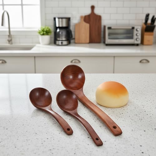3 Size Wood Ladle Spoon with Back Hooks, Wooden Ladle - Image 4