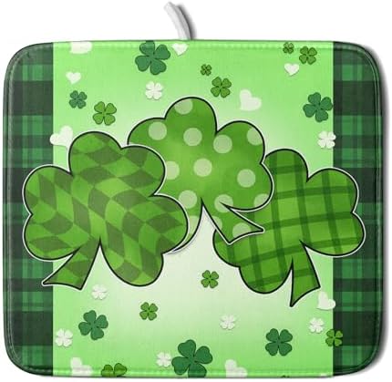 St Patrick's Day Shamrocks Dish Drying Mat 16x18 Inch by Kawani