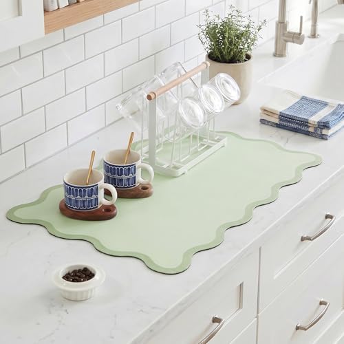 Scalloped Dish Drying Mat for Kitchen Counter, Absorbent Easy Clean Non-slip by Ralxion