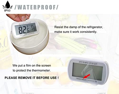 AEVETE 4 Pack Waterproof Digital Refrigerator Freezer Thermometer Large LCD - Image 6