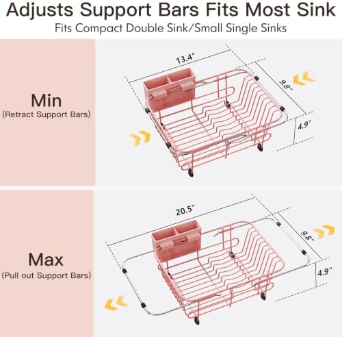 JASIWAY Pink Dish Drying Rack in Sink - Image 4