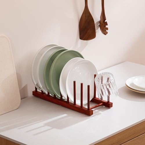 HBlife Rosewood Wooden Dish Drying Rack Plate Organizer - Image 5