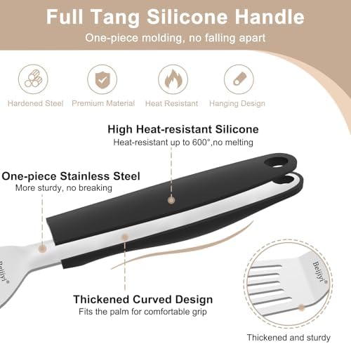 Beijiyi Stainlecss Steel Fish Spatula Set, 13.3"&11.3" Slotted Turner - Image 4