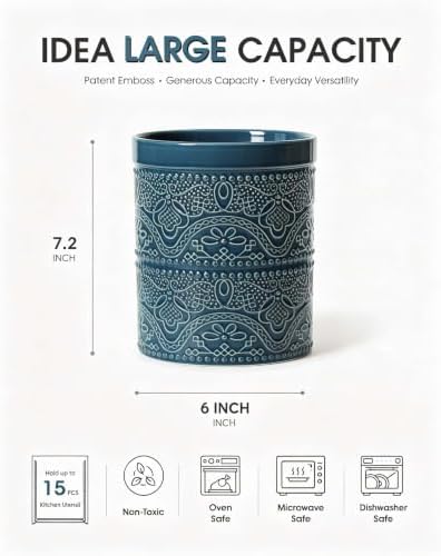 FUN ELEMENTS Kitchen Utensil Holder, 7.2" Super Large Utensil Crock Heavy and - Image 2