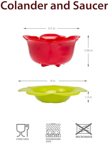 bzyoo 4 PC Drain & Serve Berry Rose Shape Bowl Set Colander w/Saucer Plate - Image 3