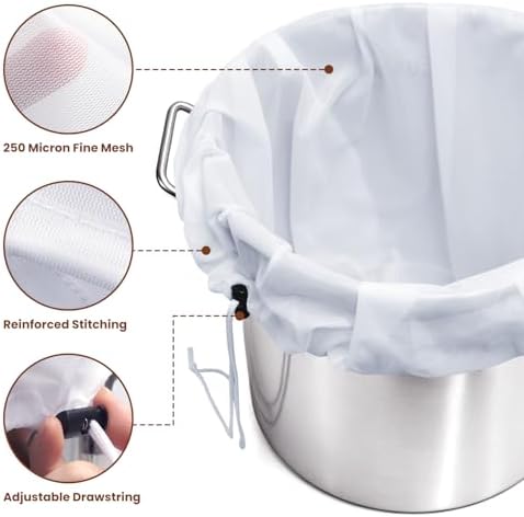 2 Pack Beer Brew Bags, Reusable 250 Micron Fine Mesh Strainer Bags - Image 2