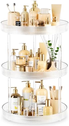 3-Tier Lazy Susan Bathroom Countertop Organizer, 360° Clear Rotating Storage by Acina