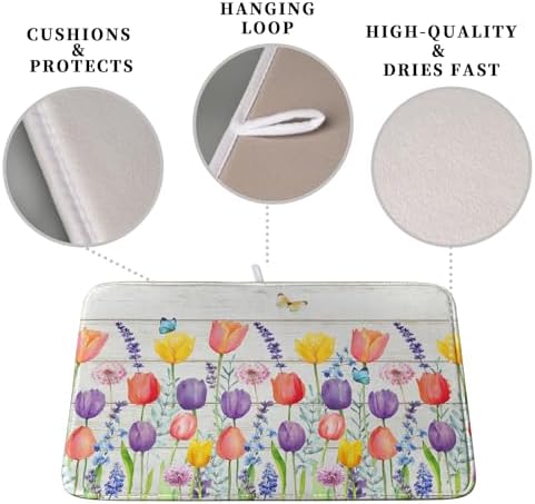 Tulip Floral Dish Drying Mat for Kitchen Counter Watercolor Spring Flower Dish - Image 3