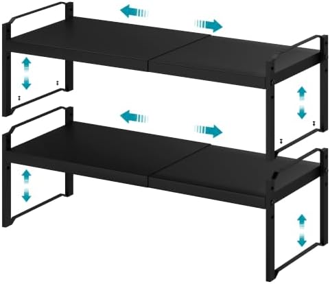 Cawukege 2 Pack Expandable Cabinet Organizer Shelf, Metal Countertop Storage by Cawukege