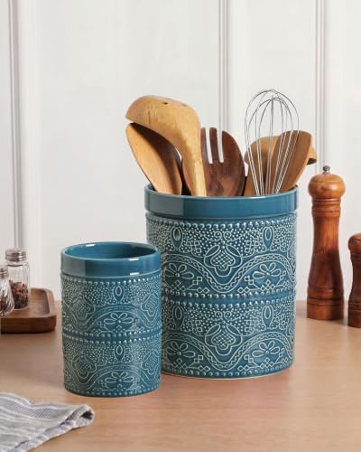FUN ELEMENTS Kitchen Utensil Holder, 7.2+5.5" Super Large Utensil Crock Heavy - Image 3