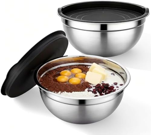Beasea Mixing Bowls with Lids, 2 Pack 4 QT Stackable Stainless Steel Mixing by Beasea