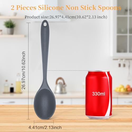 2 Pcs Silicone Nonstick Mixing Spoon, 10.6Inch Silicone Spoons - Image 2