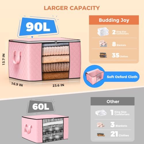 90L Large Storage Bags, 6 Pack Clothes Storage Bins Closet Organizers - Image 2
