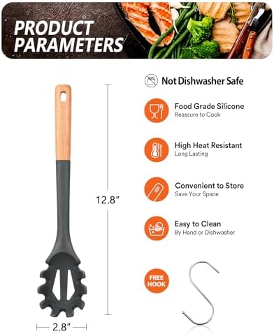 Badiano Silicone Pasta Fork, Kitchen Noodle Spoon Server, 12.8 in - Image 2