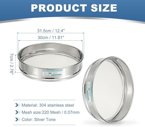 PATIKIL 220 Mesh Lab Sieve, 11.8" Diameter Sifting Screen 304 Stainless Steel - Image 2