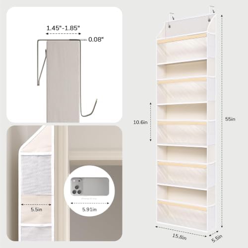 Eco-Bamboo Slim Over The Door Organizer, Narrow 5-Tier Storage, 2 Pack - Image 2
