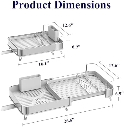 Kitsure Expandable Metal Dish Drying Rack, 16.1-26.6" L x 12.6" W - Image 3