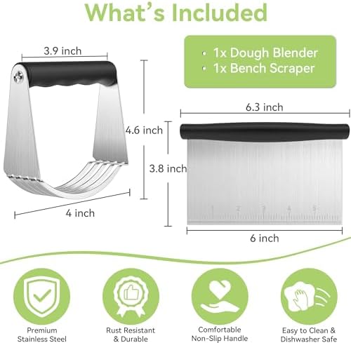 USLAI Large Pastry Blender & Bench Scraper Set, Heavy Duty, 4 Inch - Image 2