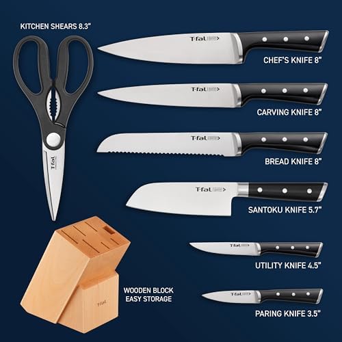 T-fal Ice Force 8-Piece German Stainless Steel Kitchen Knife Block Set - Image 2