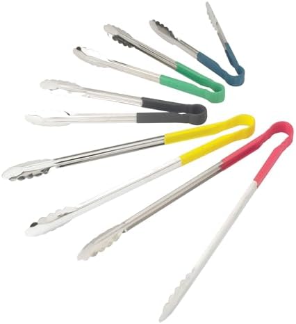Winco 12" Green Stainless Steel Serving Tongs - Image 4
