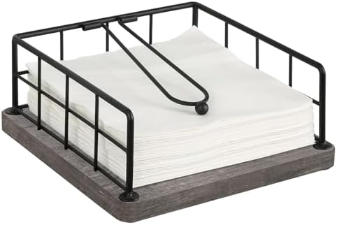YINMIT Flat Napkin Holder for Table Wood, Rustic Metal Square Napkin Holder by YINMIT