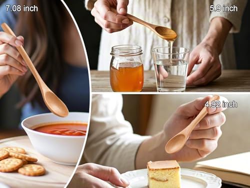 6PCS Small Wooden Spoons for Eating, 3 Sizes Wooden Teaspoons - Image 4