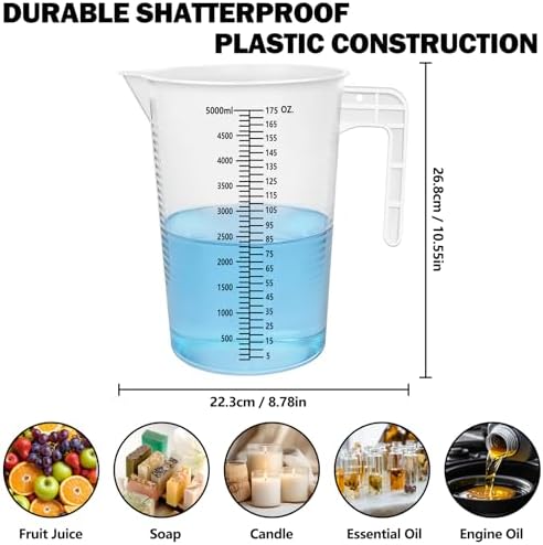Artcome 3-Pack 5000ml Mixing Pitchers, Plastic Measuring Pitcher - Image 5