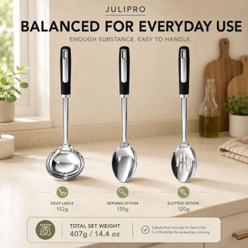 Stainless Steel Cooking Spoon Set, 3-Piece Serving, Slotted & Ladle - Image 3