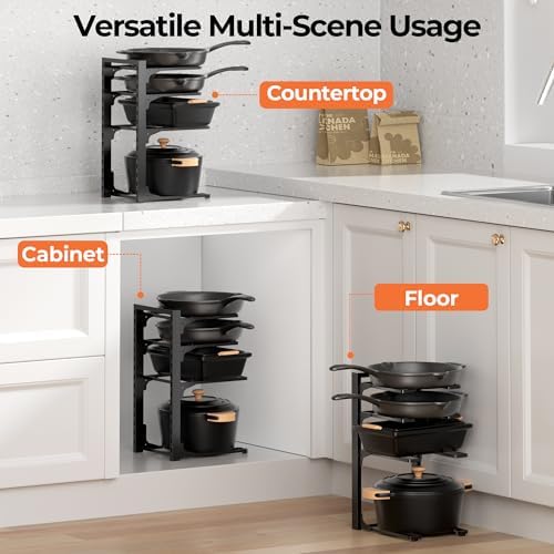 MUDEELA Pot and Pan Organizer Under Cabinet 15.75", 4-Tier Pot Rack, 2 Pack - Image 6