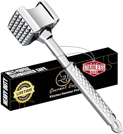Gourmet Easy Classic Meat Tenderizer Tool, Non-Slip Grip Lifetime Replace by GourmetEasy
