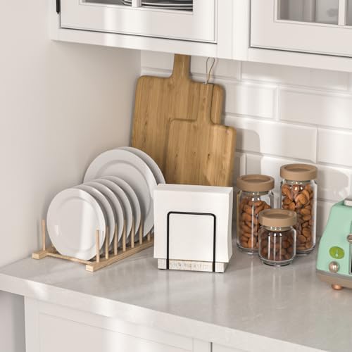Wican Napkin Holder for Table, Wood Iron Standing Napkin Dispenser - Image 3