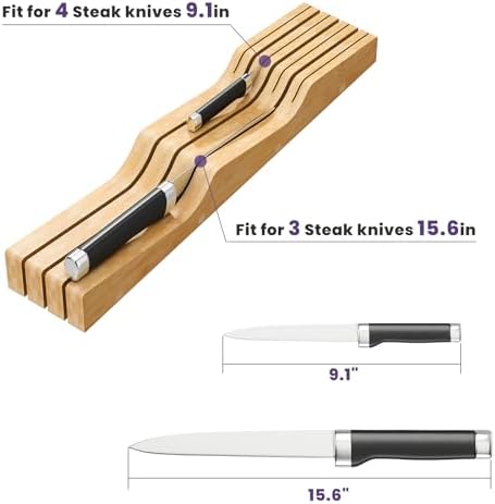 Bamboo In-Drawer Knife Block for 7 Knives, Knife Drawer Organizer, Knife Holder - Image 4