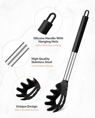 Silicone Spaghetti Spoon & Pasta Tong, Non-Stick Stainless Steel Handle Pasta - Image 3